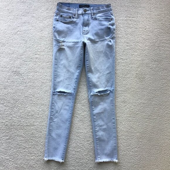 AEROPOSTLE Hi WAIST ANKLE JEGGING DISTRESSED SIZE 0 LIGHT BLUE - Picture 1 of 9